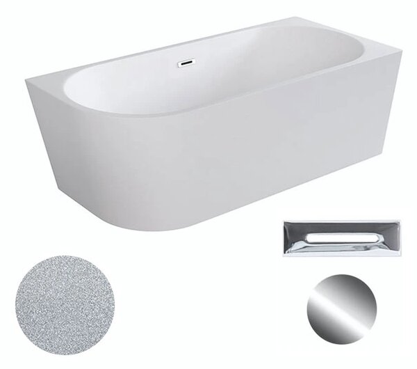Besco Akrylátová volně stojící rohová vana Zoya Glam S 150x75 (170x80) bílá/stříbrná Rozměry (cm): 150x75, Typ a barva výpustě: Click-Clack s přepadem, zlatá, Orientace: Pravá