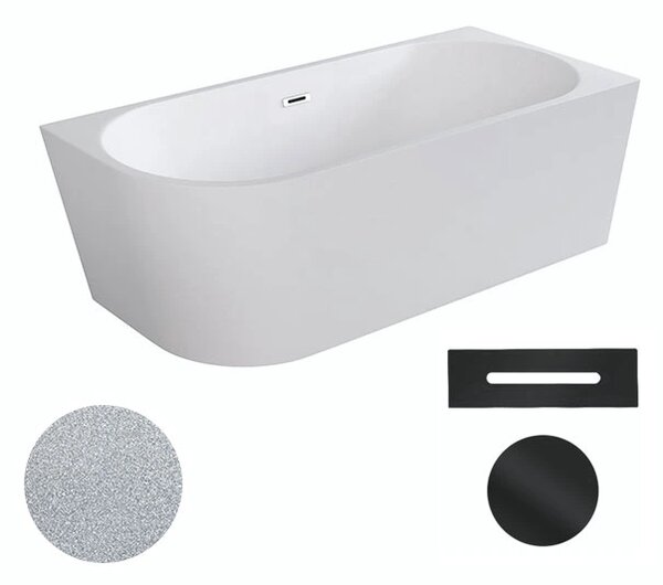 Besco Akrylátová volně stojící rohová vana Zoya Glam S 150x75 (170x80) bílá/stříbrná Rozměry (cm): 150x75, Typ a barva výpustě: Click-Clack s přepadem, zlatá, Orientace: Pravá