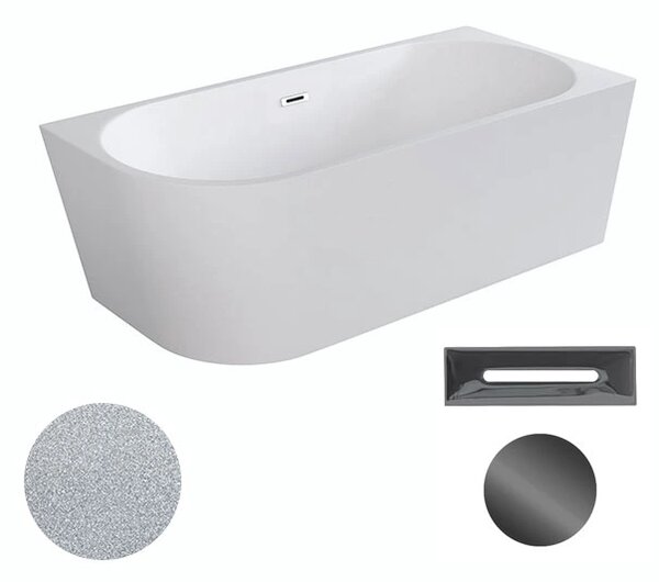 Besco Akrylátová volně stojící rohová vana Zoya Glam S 150x75 (170x80) bílá/stříbrná Rozměry (cm): 150x75, Typ a barva výpustě: Click-Clack s přepadem, zlatá, Orientace: Pravá