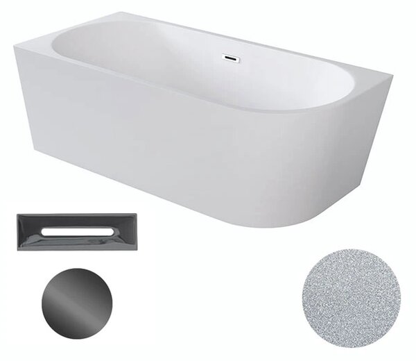 Besco Akrylátová volně stojící rohová vana Zoya Glam S 150x75 (170x80) bílá/stříbrná Rozměry (cm): 150x75, Typ a barva výpustě: Click-Clack s přepadem, zlatá, Orientace: Pravá