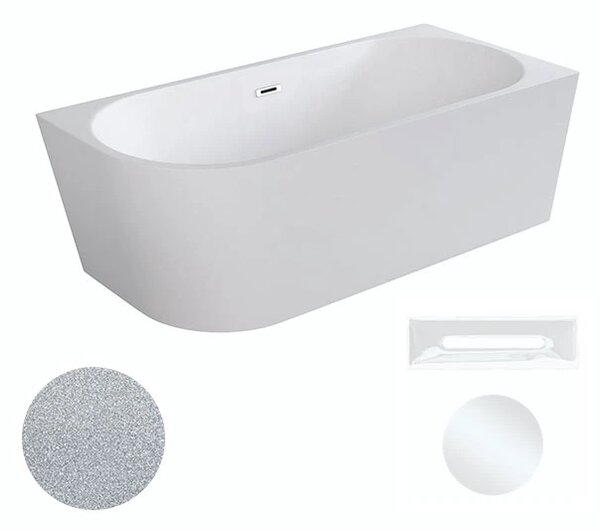 Besco Akrylátová volně stojící rohová vana Zoya Glam S 150x75 (170x80) bílá/stříbrná Rozměry (cm): 150x75, Typ a barva výpustě: Click-Clack s přepadem, zlatá, Orientace: Pravá