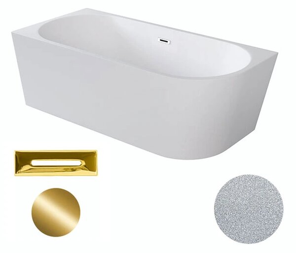 Besco Akrylátová volně stojící rohová vana Zoya Glam S 150x75 (170x80) bílá/stříbrná Rozměry (cm): 150x75, Typ a barva výpustě: Click-Clack s přepadem, zlatá, Orientace: Pravá