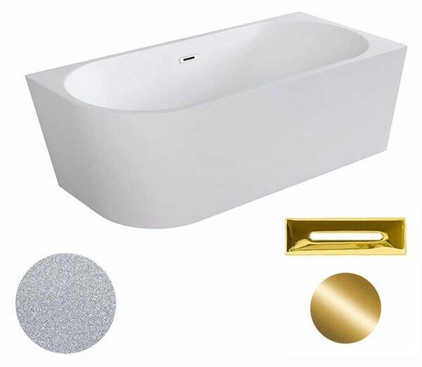 Besco Akrylátová volně stojící rohová vana Zoya Glam S 150x75 (170x80) bílá/stříbrná Rozměry (cm): 150x75, Typ a barva výpustě: Click-Clack s přepadem, zlatá, Orientace: Pravá