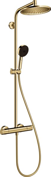 Hansgrohe Crometta sada koupelnových doplňků na stěnu s termostatem s dešťovou sprchou zlatá 88002389