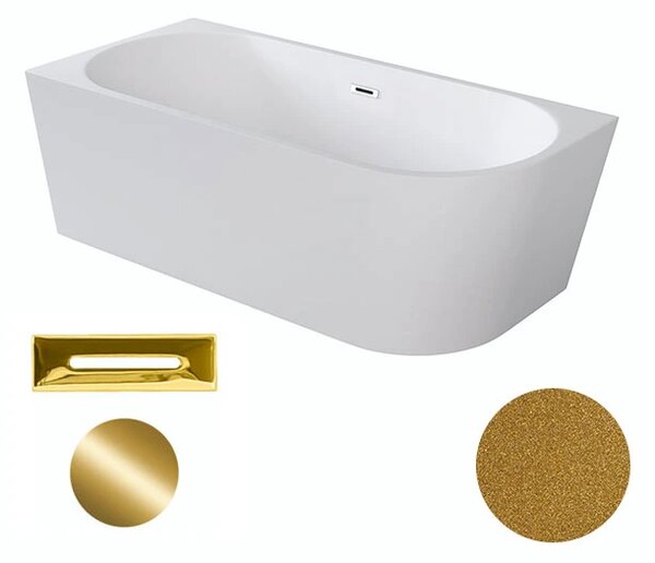 Besco Akrylátová volně stojící rohová vana Zoya Glam Z 150x75 (170x80) bílá/zlatá Rozměry (cm): 150x75, Typ a barva výpustě: Click-Clack s přepadem, bílá, Orientace: Pravá