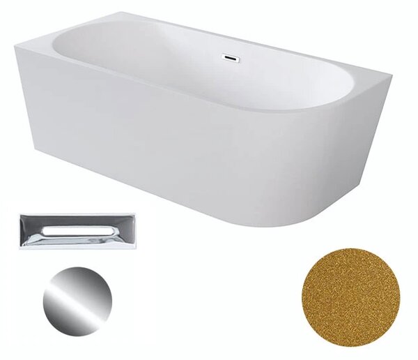 Besco Akrylátová volně stojící rohová vana Zoya Glam Z 150x75 (170x80) bílá/zlatá Rozměry (cm): 150x75, Typ a barva výpustě: Click-Clack s přepadem, bílá, Orientace: Pravá