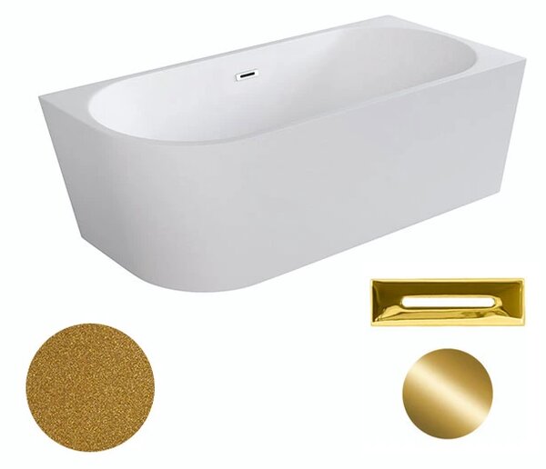 Besco Akrylátová volně stojící rohová vana Zoya Glam Z 150x75 (170x80) bílá/zlatá Rozměry (cm): 150x75, Typ a barva výpustě: Click-Clack s přepadem, bílá, Orientace: Pravá