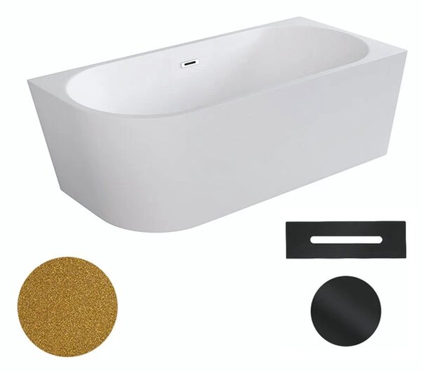 Besco Akrylátová volně stojící rohová vana Zoya Glam Z 150x75 (170x80) bílá/zlatá Rozměry (cm): 150x75, Typ a barva výpustě: Click-Clack s přepadem, bílá, Orientace: Pravá