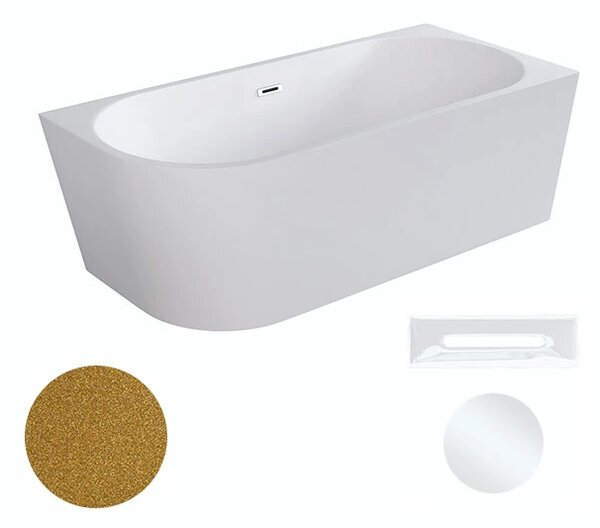 Besco Akrylátová volně stojící rohová vana Zoya Glam Z 150x75 (170x80) bílá/zlatá Rozměry (cm): 150x75, Typ a barva výpustě: Click-Clack s přepadem, bílá, Orientace: Pravá