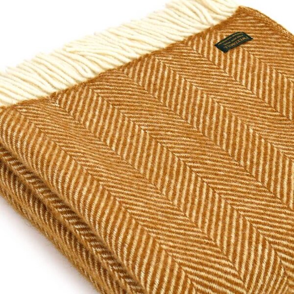 Vlněná deka Fishbone English Mustard 183 x 150 cm Tweedmill