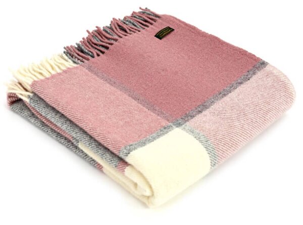 Vlněná deka Block Check Dusky Pink 183 x 150 cm Tweedmill