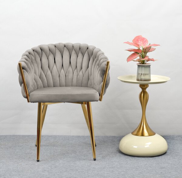KONDELA Jídelní křeslo, šedohnědá Taupe Velvet látka/gold chrom zlatý, DEILA