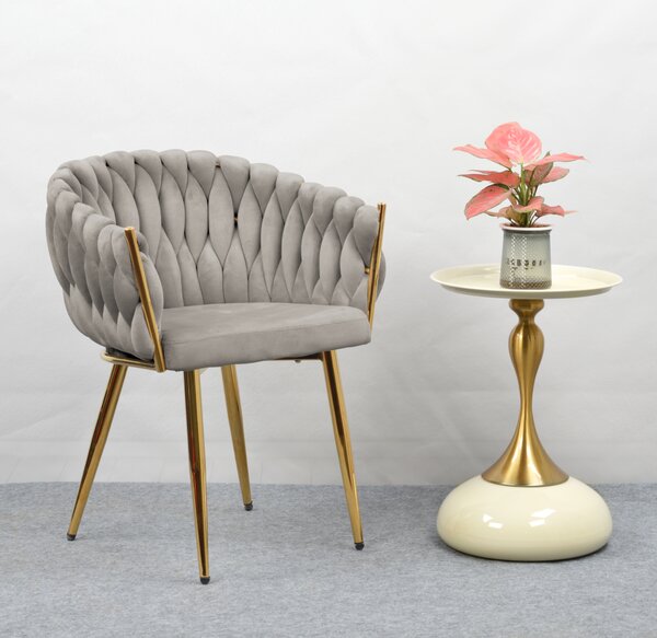 KONDELA Jídelní křeslo, šedohnědá Taupe Velvet látka/gold chrom zlatý, DEILA