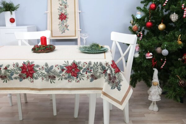 Vánoční ubrus s motivem Vánoční hvězda s šiškami 140x140 cm