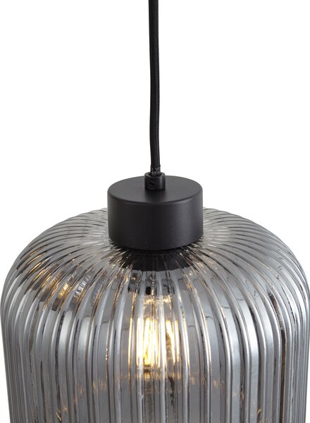 Designová závěsná lampa černá s kouřovým sklem 3-světla - Ana