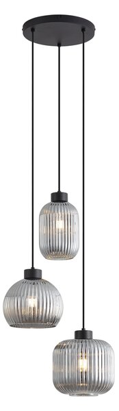 Designová závěsná lampa černá s kouřovým sklem 3-světla - Ana