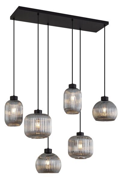 Designové závěsné svítidlo černé s kouřovým sklem 6-světel - Ana