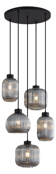 Designové závěsné svítidlo černé s kouřovým sklem 5-světelné - Ana