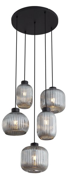 Designové závěsné svítidlo černé s kouřovým sklem 5-světelné - Ana