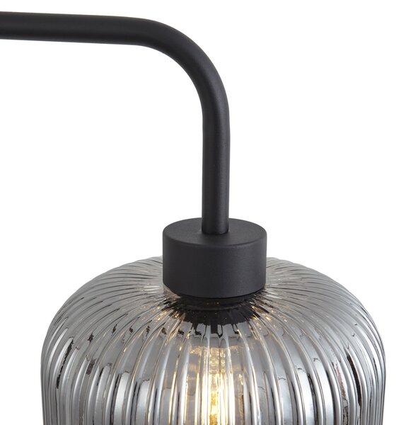 Designová stojací lampa černá s kouřovým sklem - Ana