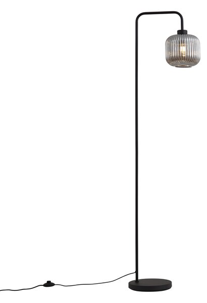 Designová stojací lampa černá s kouřovým sklem - Ana