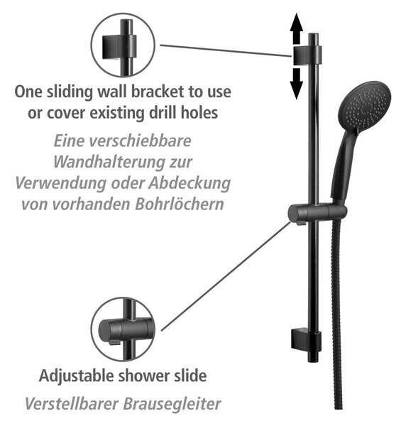 Černý sprchový set z nerezové oceli 66 cm Young – Wenko