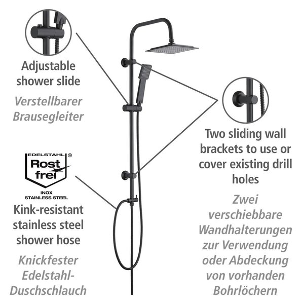 Matně černý sprchový set z nerezové oceli 101 cm Cuadro – Wenko