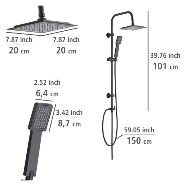 Matně černý sprchový set z nerezové oceli 101 cm Cuadro – Wenko