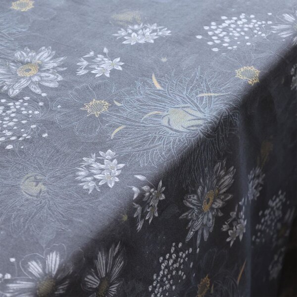 Tmavě šedý bavlněný ubrus s květy Aix Wild Flowers - 140*240 cm - Chic Antique