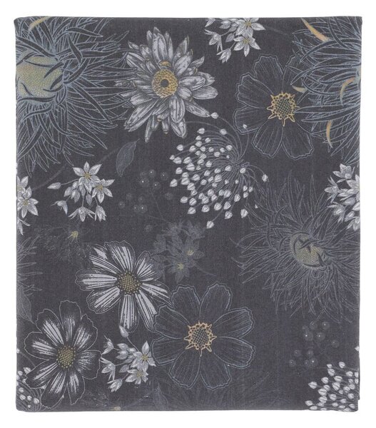 Tmavě šedý bavlněný ubrus s květy Aix Wild Flowers - 140*240 cm - Chic Antique