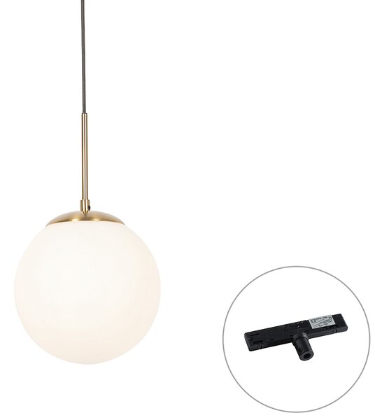Art Deco hanglamp goud met opaal glas incl. rail adapter zwart 1-fase - Slimline Flore