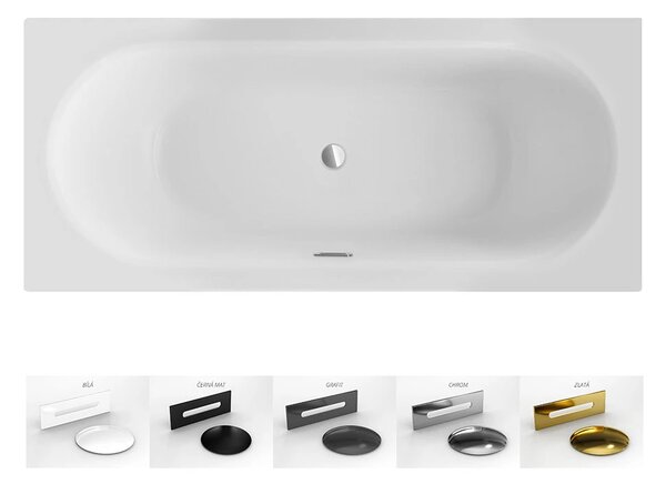 Besco Akrylátová obdélníková vana Vitae Slim Plus 160x75, s přepadem Rozměry (cm): 160x75, Typ a barva výpustě: Alcaplast Click-Clack se šterbinovým přepadem, černá mat