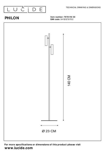 Lucide 79781/10/30 LED stojací svítidlo Philon 2x4,5W | 380lm | 3000K