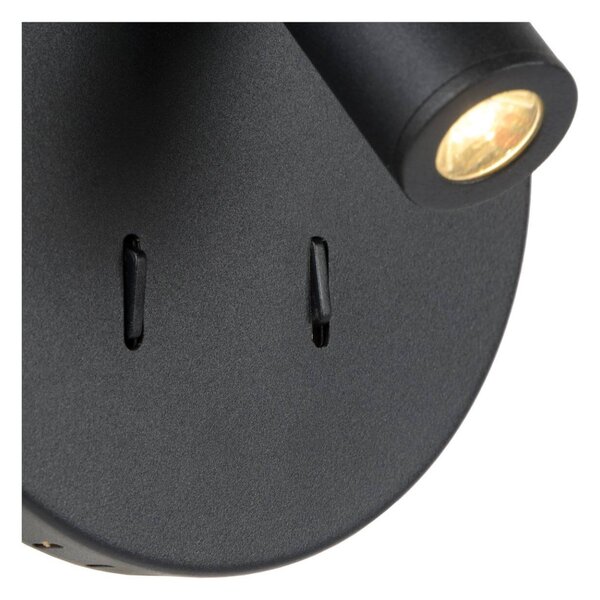 Lucide 79201/09/30 LED nástěnné svítidlo Bentjer 1x6W+1x3W | 350lm | 3000K - s vypínačem, černé