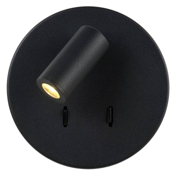 Lucide 79201/09/30 LED nástěnné svítidlo Bentjer 1x6W+1x3W | 350lm | 3000K - s vypínačem, černé