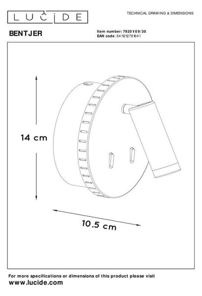 Lucide 79201/09/30 LED nástěnné svítidlo Bentjer 1x6W+1x3W | 350lm | 3000K - s vypínačem, černé