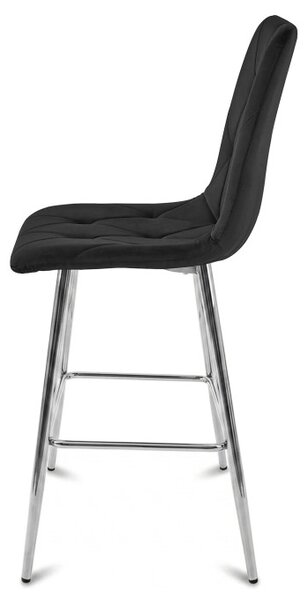 Set dvou barových židlí LIBRA sametové, černé / stříbrné nohy (2 ks)