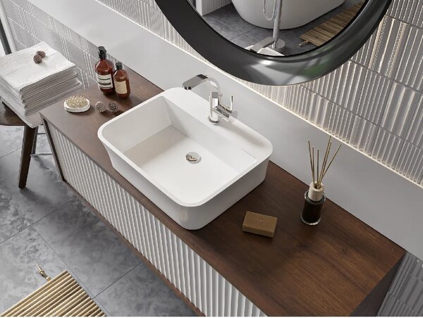 Besco Deskové umyvadlo z litého mramoru Assos S-Line UM D 51x41x15 cm, bez otvoru pro baterii