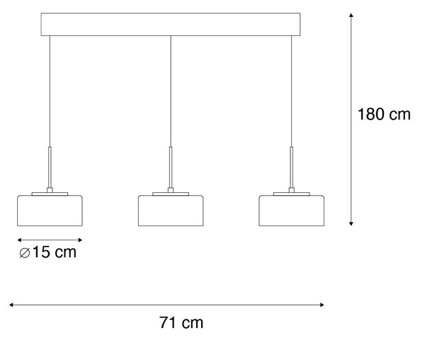 Hanglamp zwart met smoke glas incl. LED 3-lichts easylift - Rika