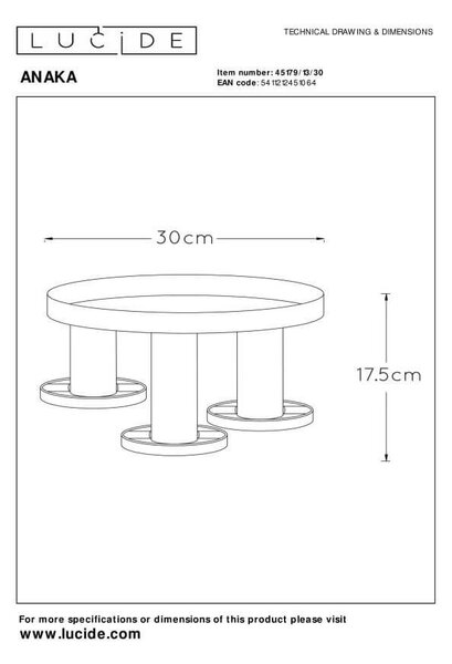 Lucide 45179/13/30 přisazené stropní svítidlo Anaka 3x60W | E27