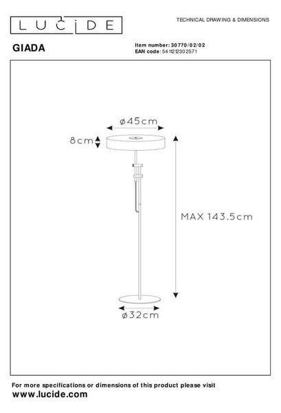 Lucide 30770/02/02 stojací lampa Giada 2x40W | E27