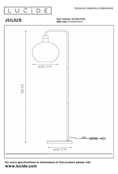 Lucide 34738/01/65 stojací lampa Julius 1x25W | E27