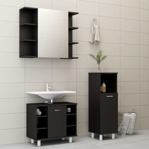 3dílný set koupelnového nábytku černý dřevotříska