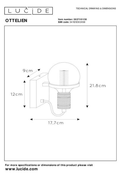 Lucide 30271/01/30 nástěnné svítidlo Ottelien 1x60W | E27