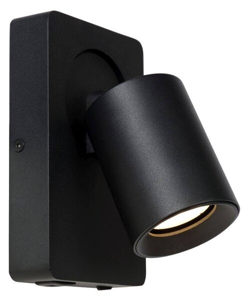 Lucide 09929/06/30 nástěnná bodová lampa Nigel 1x5W | LED GU10 | 320lm | 3000K - žárovka je součástí balení, černá, nastavitelná, vypínač na těle