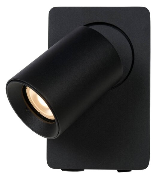 Lucide 09929/06/30 nástěnná bodová lampa Nigel 1x5W | LED GU10 | 320lm | 3000K - žárovka je součástí balení, černá, nastavitelná, vypínač na těle