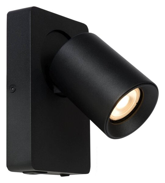 Lucide 09929/06/30 nástěnná bodová lampa Nigel 1x5W | LED GU10 | 320lm | 3000K - žárovka je součástí balení, černá, nastavitelná, vypínač na těle