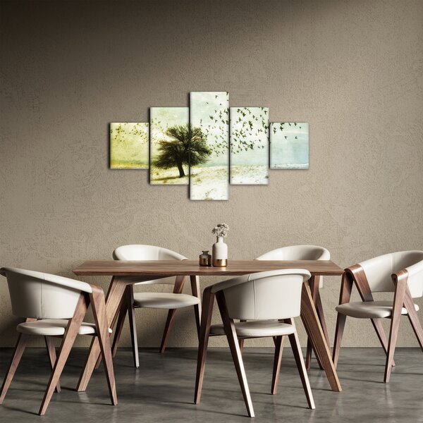 Obraz - Malované hejno ptáků (125x70 cm)