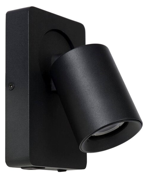 Lucide 09929/06/30 nástěnná bodová lampa Nigel 1x5W | LED GU10 | 320lm | 3000K - žárovka je součástí balení, černá, nastavitelná, vypínač na těle