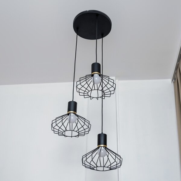 Lustr na lanku SOLANO 3xE27/15W/230V černá/zlatá